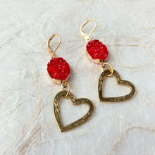 Load image into Gallery viewer, Druzy Crystal Heart Earrings
