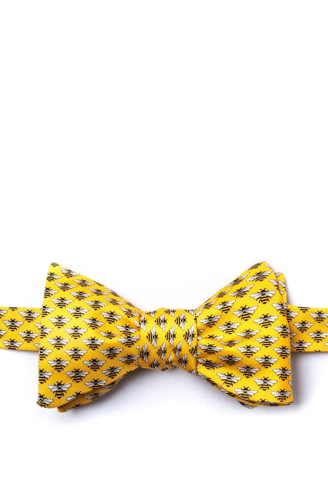 Micro Bees Self Bow Ties -  Yellow Silk