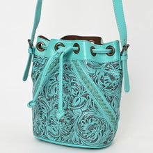 Load image into Gallery viewer, Hand-Tooled Leather Bucket Tote-Turquoise
