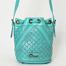 Load image into Gallery viewer, Hand-Tooled Leather Bucket Tote-Turquoise
