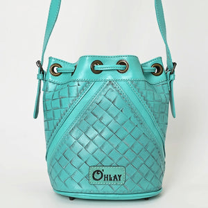 Hand-Tooled Leather Bucket Tote-Turquoise