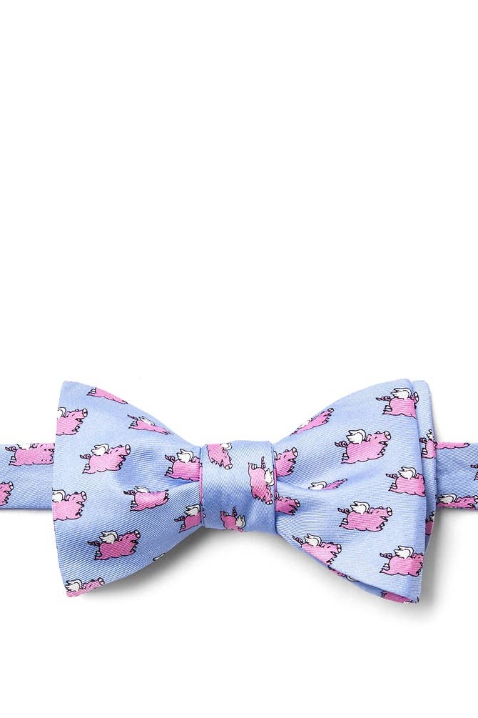 When Pigs Fly Self Bow Ties -  Light Blue Silk