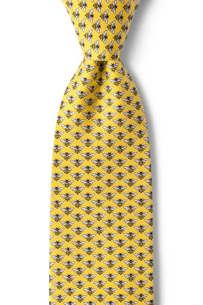 Micro Bees Tie -  Yellow Silk