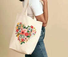 Load image into Gallery viewer, Floral Heart Canvas Tote
