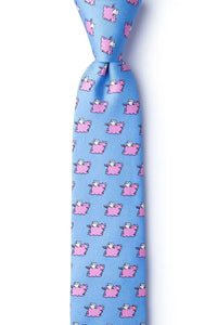 When Pigs Fly Skinny Tie-Light Blue Silk